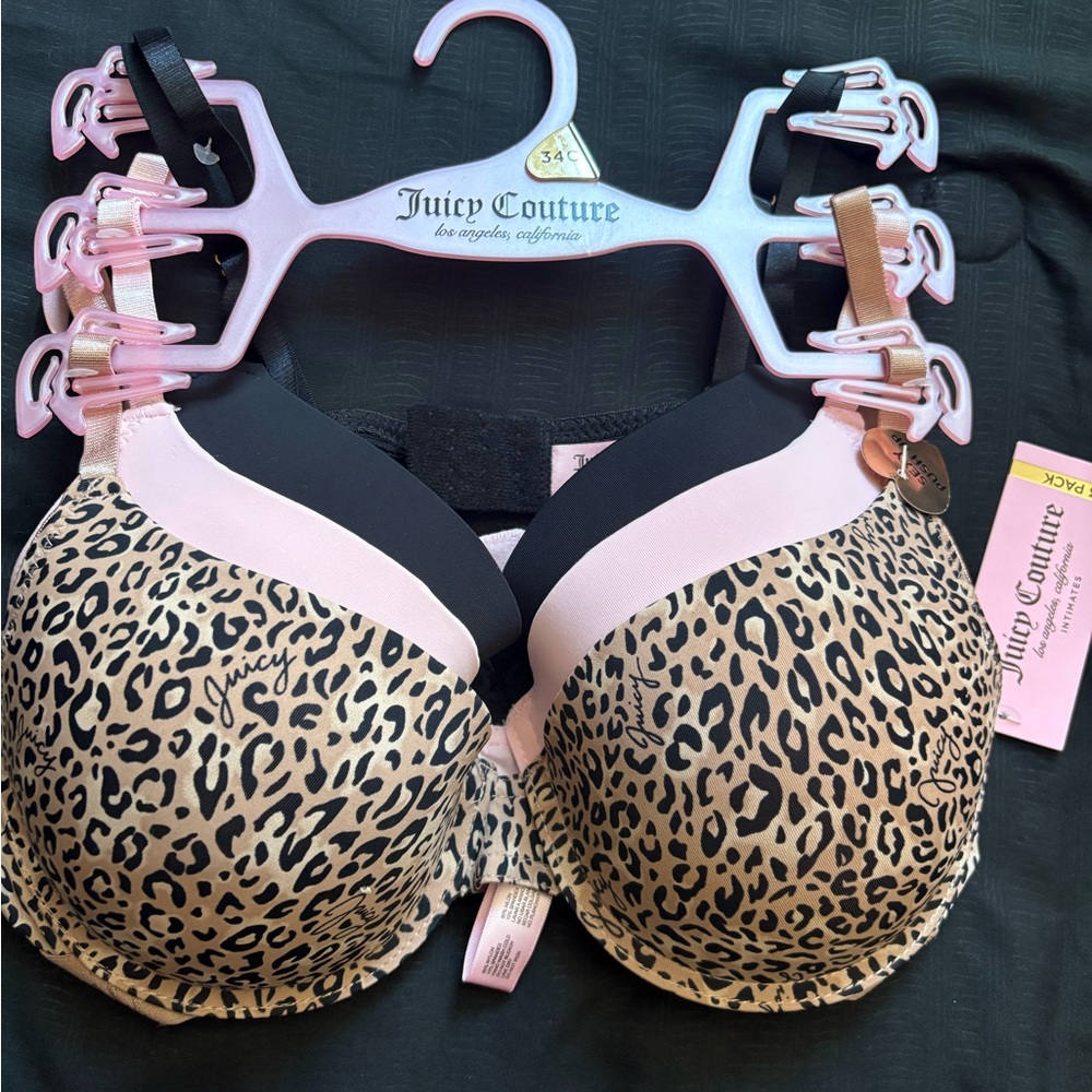 Juicy Couture Leopard Print Bra - Black and light pink.